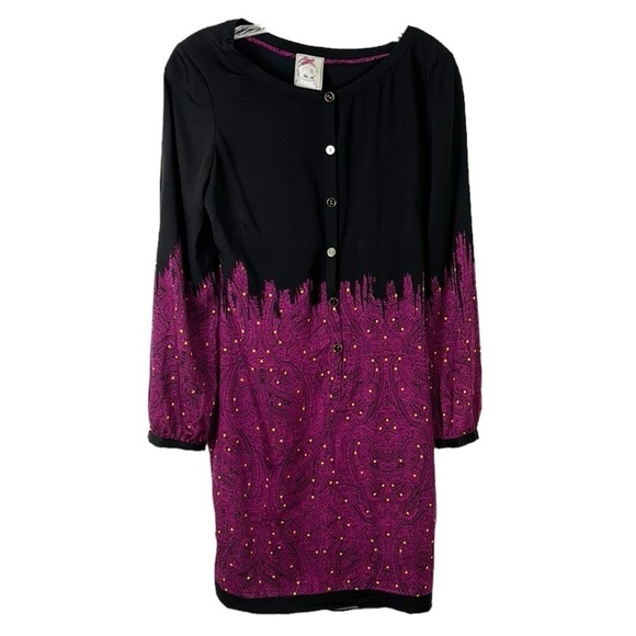 Yoana Baraschi 100% Silk Shift Dress Women's 4 Fuchsia Black Paisley EUC - Picture 1 of 10